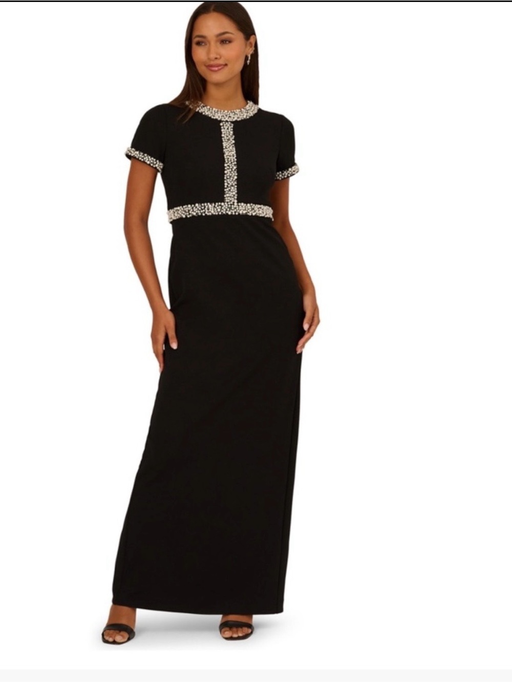 Adrianna Papell Black Maxi Dress with Ivory Trim